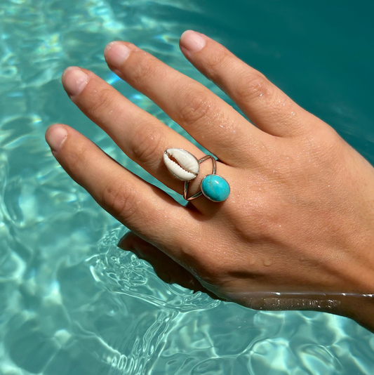 Cowrie Shell and Turquoise Ring