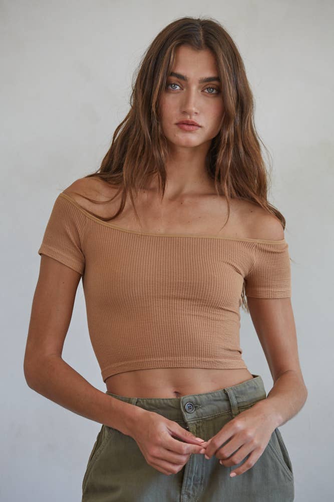 Knit Seamless Off The Shoulder Crop Top