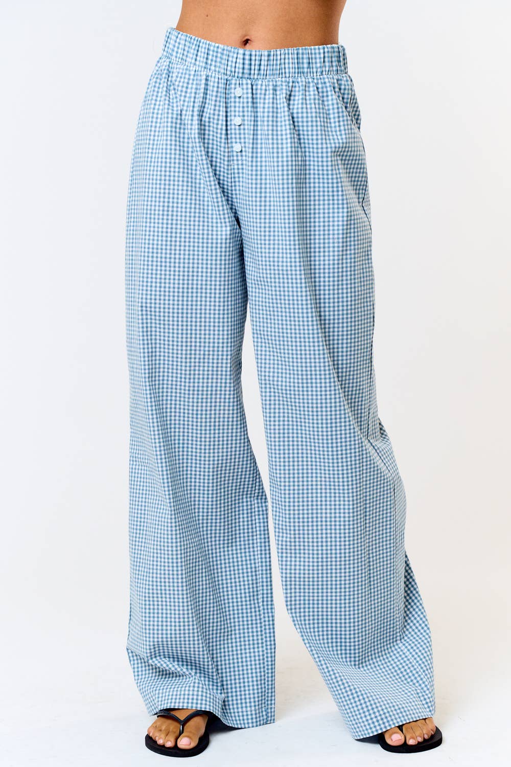 Gingham Plaid Wide Leg Lounge Pant - Blue