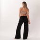 Black Wide Leg Cotton Drawstring Pants