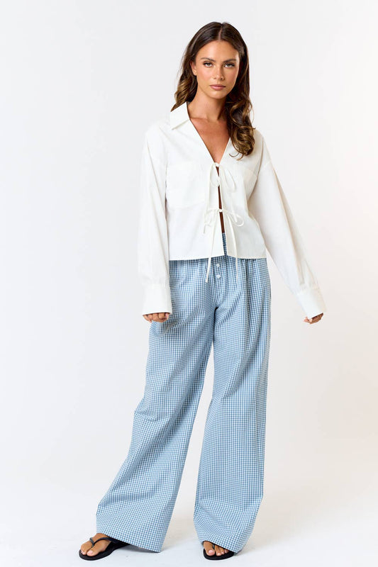 Gingham Plaid Wide Leg Lounge Pant - Blue