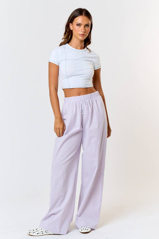 Gingham Plaid Wide Leg Lounge Pant - Lavender