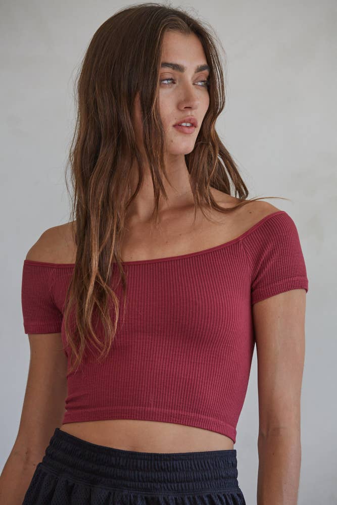 Knit Seamless Off The Shoulder Crop Top