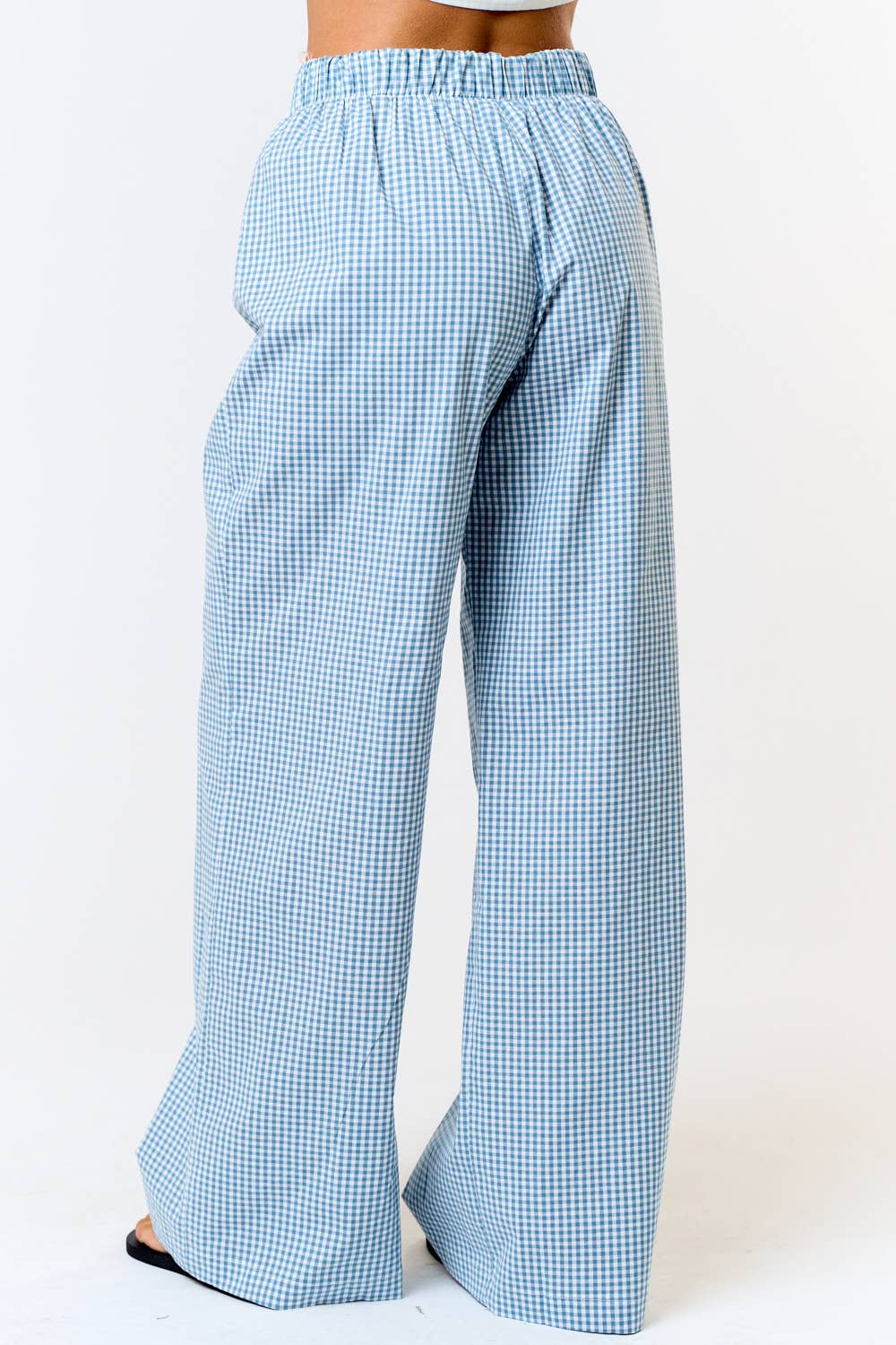 Gingham Plaid Wide Leg Lounge Pant - Blue