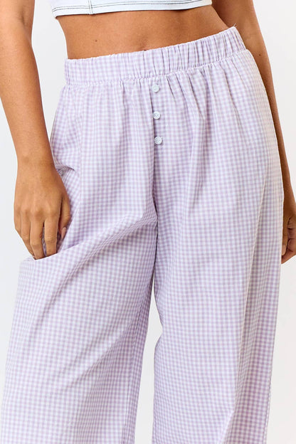 Gingham Plaid Wide Leg Lounge Pant - Lavender