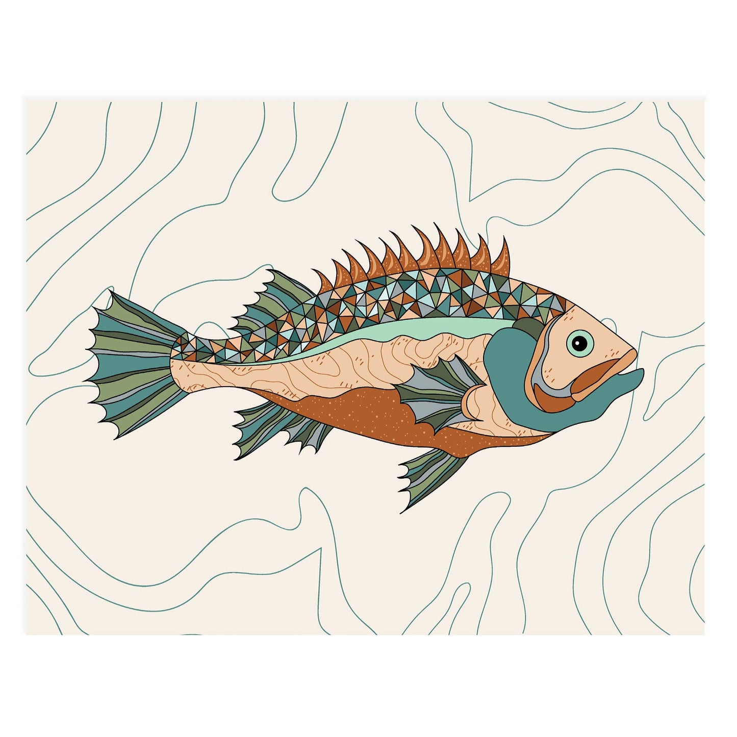 Topographic Fish 11x14 Art Print
