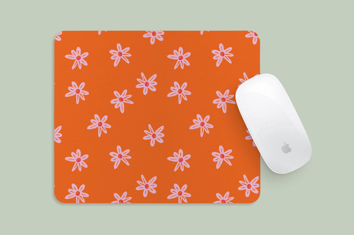 Mousepad Bright Orange and Pink Floral Pattern
