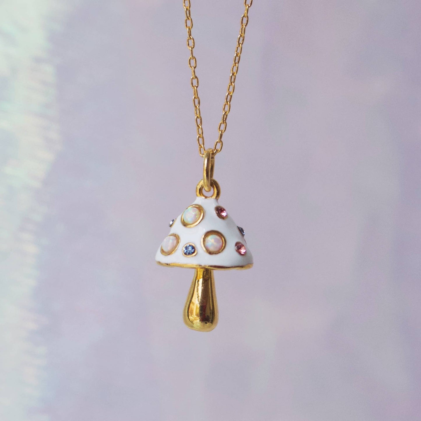 Opal Mushroom Charm Necklace