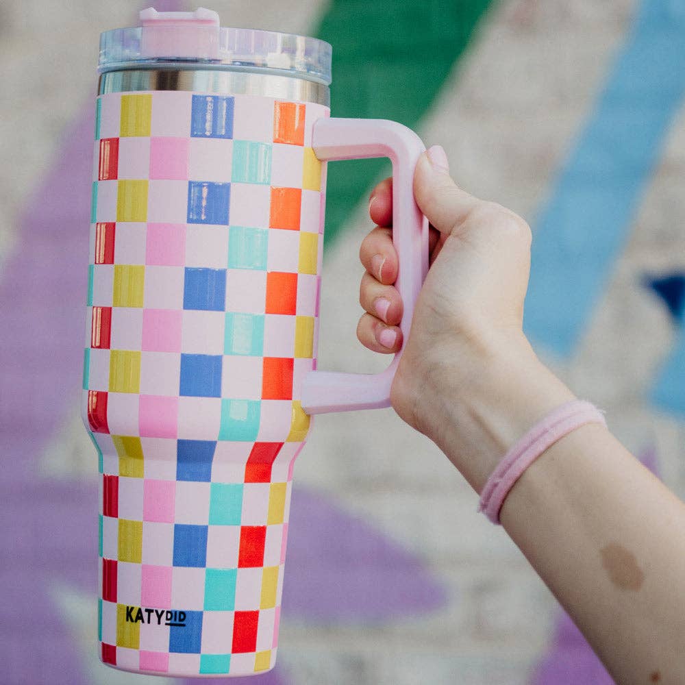 Multicolored Checkered Coffee Tumbler Cup